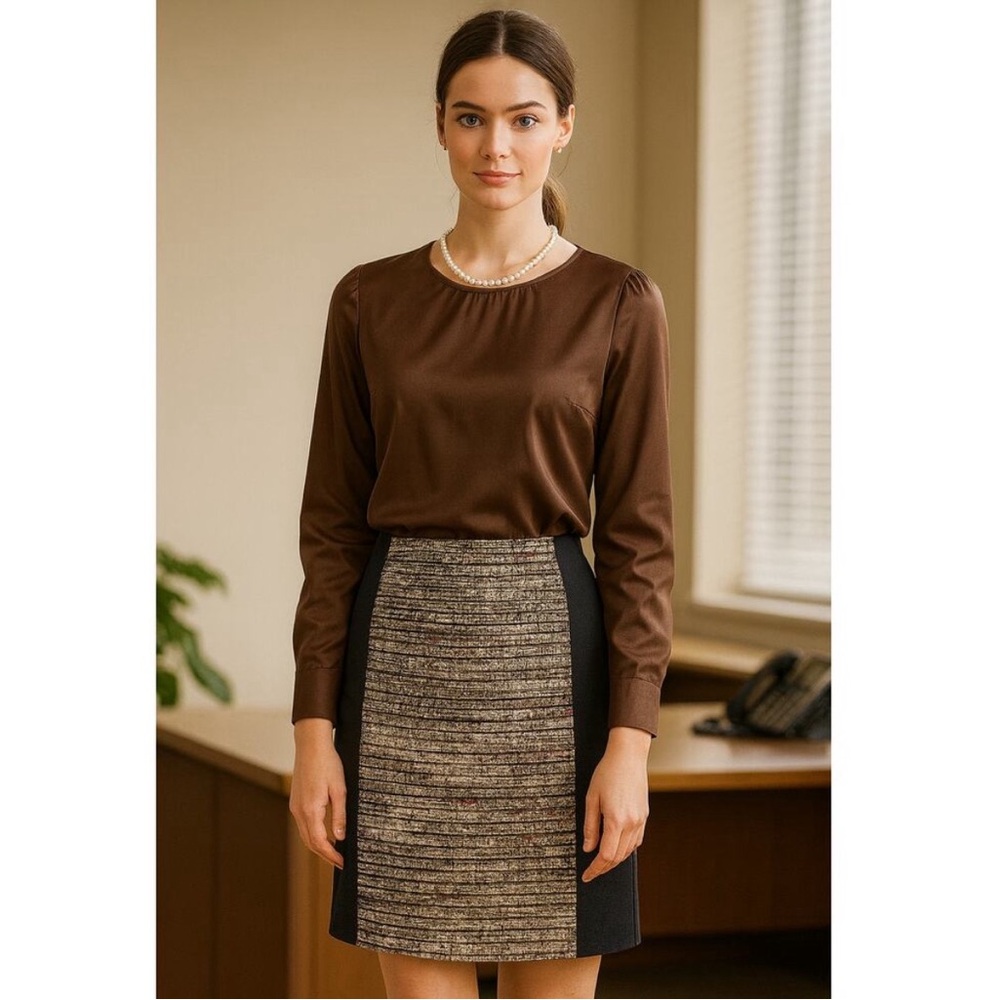 Lafayette 148 Christina Stretch Wool Tweed Pencil Skirt Size 12 NWT